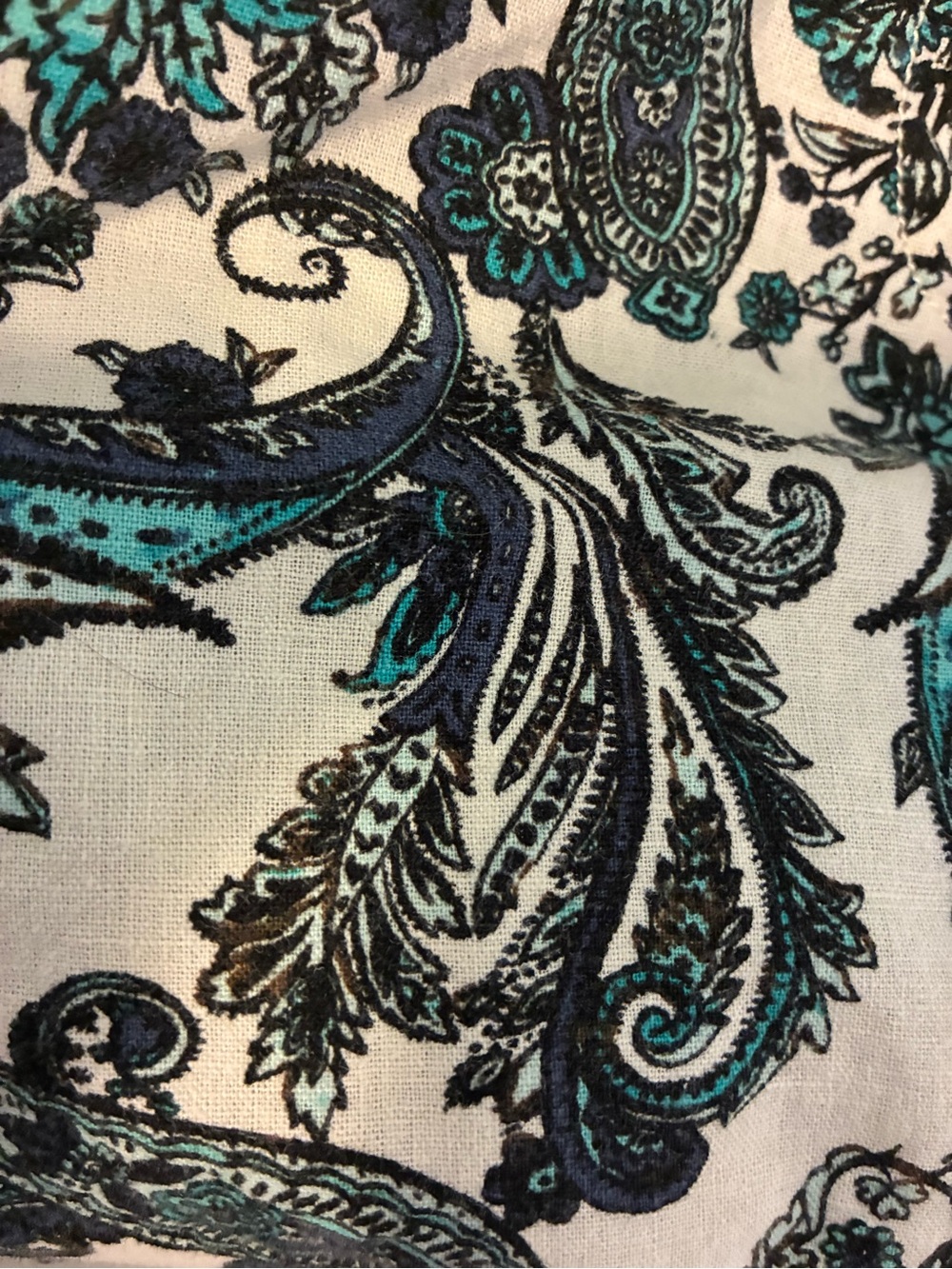 LOFT Cream Linen Shorts with Teal Paisley Floral Print - Picture 5 of 5